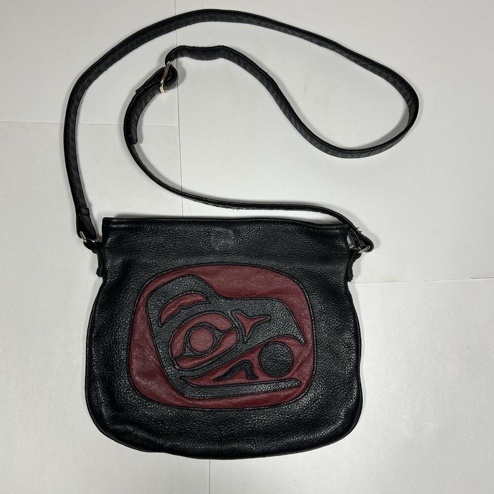 Spirit of the Wild Soft Leather Crossbody Purse Bag First Tribes Raven Black Red